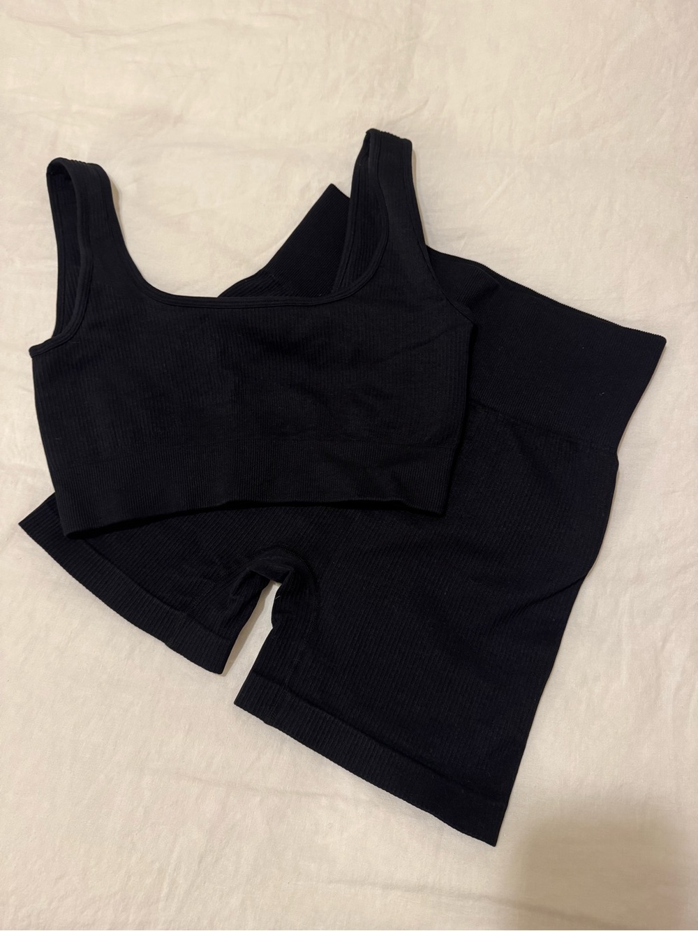 Black Seamless Workout Set Tank + Biker Shorts Size M